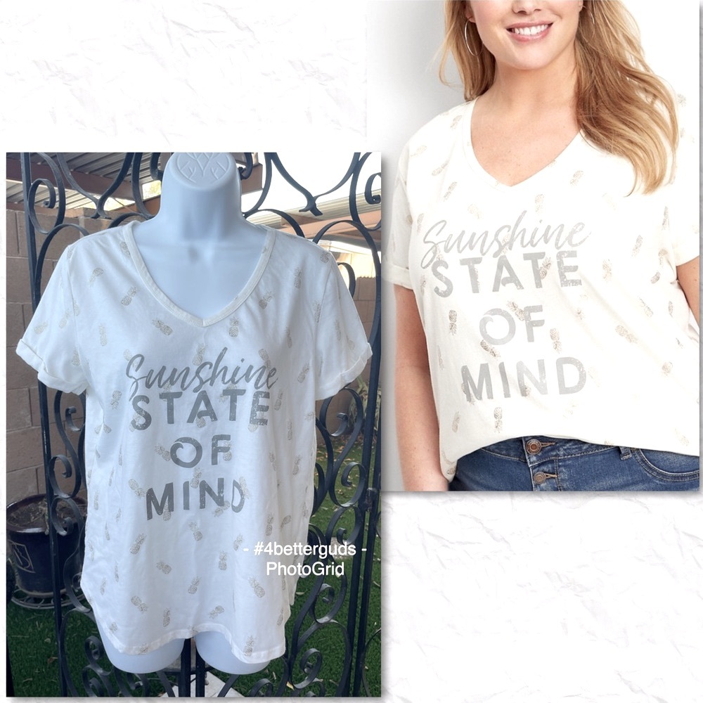 Maurices “Sunshine State of Mind” Gold Pineapple Short Sleeve V-neck Top Medium